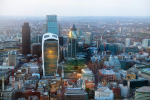 LONDON, UK - JANUARY 27, 2015: London aerial view at dusk